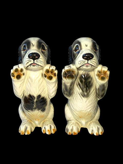 1940s Vintage Clay Sketches California Spaniel Ceramic Figurine Pair – Excellent Condition