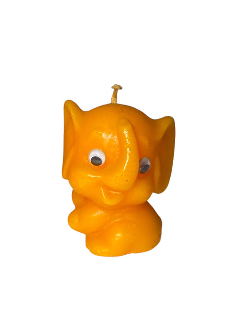 1960s Vintage Elephant Candle with Googly Eyes – Retro Novelty Animal Decor, Bright Orange