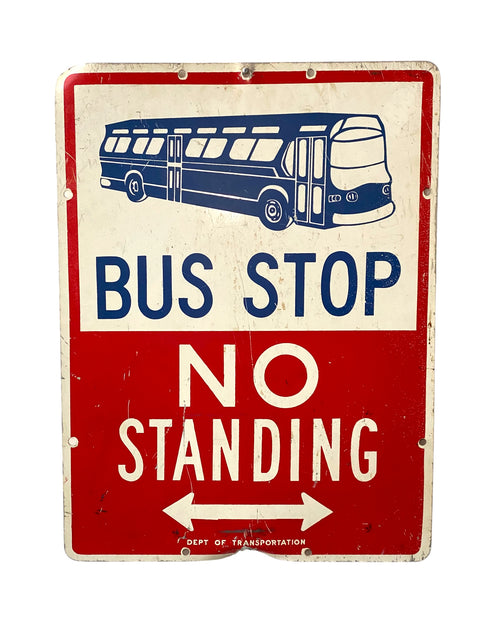1960s Vintage NYC Bus Stop Sign "No Standing" Dept. of Transportation - 18"x24" Original Metal