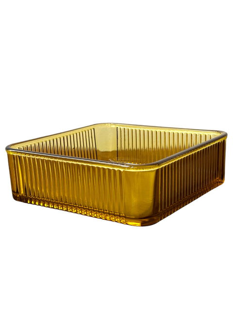 Amber Federal Glass Refrigerator Dish with Lid - Vintage Mid-Century Modern Kitchen Storage