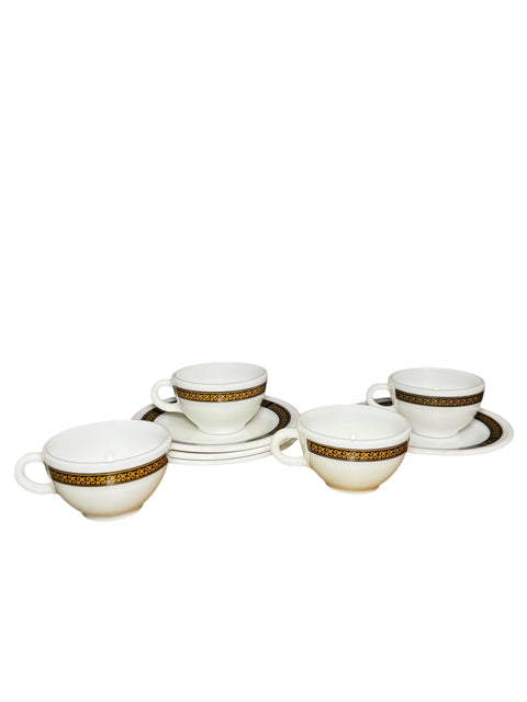 Vintage Pyrex Diner Cups and Saucers Set of 4 | Durable Mid-Century Milk Glass | 1960s-1970s Restaurant Collection