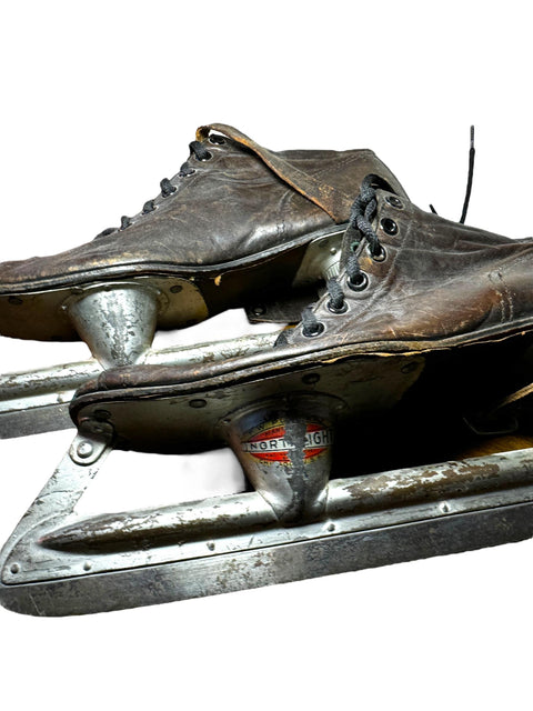 Antique North Light Ice Skates – Vintage Leather and Metal Blades, Early 1900s Winter Collectible