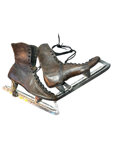 Antique North Light Ice Skates – Vintage Leather and Metal Blades, Early 1900s Winter Collectible