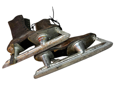 Antique North Light Ice Skates – Vintage Leather and Metal Blades, Early 1900s Winter Collectible