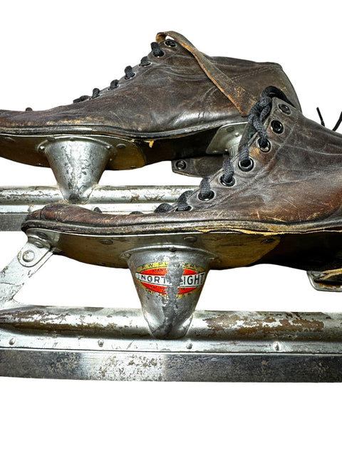 Antique North Light Ice Skates – Vintage Leather and Metal Blades, Early 1900s Winter Collectible