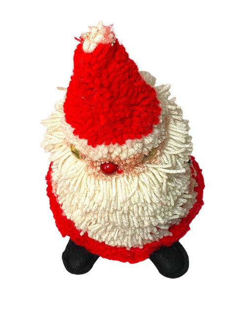 Vintage Handmade Santa Yarn Figurine | Nostalgic Holiday Decor | Mid-Century Christmas Santa Decoration