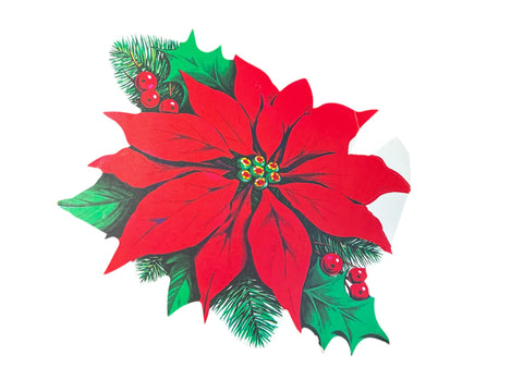 Vintage Poinsettia Die-Cut Christmas Decoration with Original Price Tag – Festive Retro Holiday Decor
