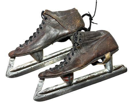 Antique North Light Ice Skates – Vintage Leather and Metal Blades, Early 1900s Winter Collectible