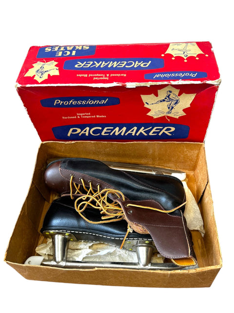 Vintage 1960s Pacemaker Professional Ice Skates with Original Box – Size 10, Unused Condition