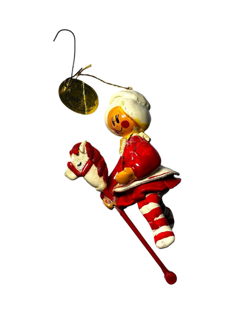 Vintage 1988 Sandra Kuck Porcelain Ornament – Red and White Figure | Vintage Christmas Ornament