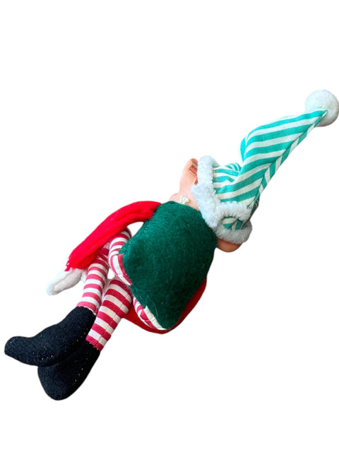 1960s Vintage Japan Elf Doll in Stripes, Poseable Retro Christmas Ornament, Made in Japan Holiday Decor