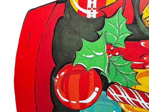 Vintage Eureka Christmas Tree Die-Cut, Holiday Wall Decor with Ornaments & Candles, 1970s-1980s Retro Holiday