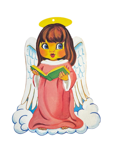 Vintage Angel Die Cut Christmas Decoration - Mid-Century Holiday Decor, Pink Gown, Retro Christmas Angel, 1960s Die Cut