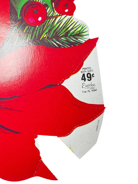 Vintage Poinsettia Die-Cut Christmas Decoration with Original Price Tag – Festive Retro Holiday Decor