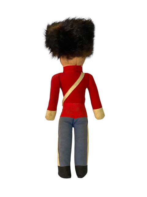 1930s/40s British Guard Doll – Hand-Painted Face, Removable Fur Cap, 30s Cloth Doll