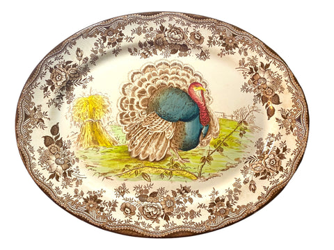 1950s Clarice Cliff Royal Staffordshire Turkey Platter – 20" Large Thanksgiving Serving Dish, Made in England