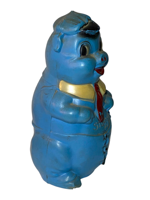 1950s Stuffy Plastic Piggy Bank – Retro Blue Bank with Missing Stopper – Collectible Savings Bank