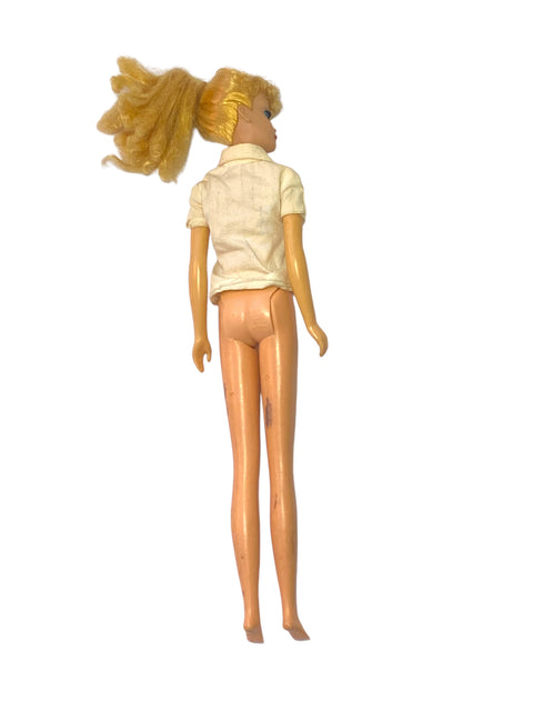 1965 Mattel Blonde Ponytail Barbie Doll with Original White Button-Up Shirt – Rare Japan-Made Barbie