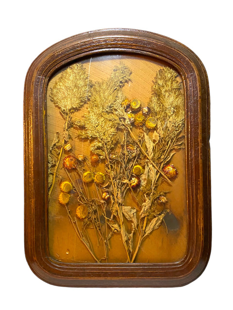 Antique Victorian Pressed Dried Flower Art in Arched Wood Frame | Botanical Wall Art | Early 20th Century Rustic Home Decor | Framed Florals