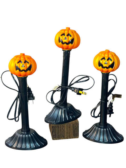 1990s Atico Halloween Blow Mold Jack O'Lantern Electric Candlesticks