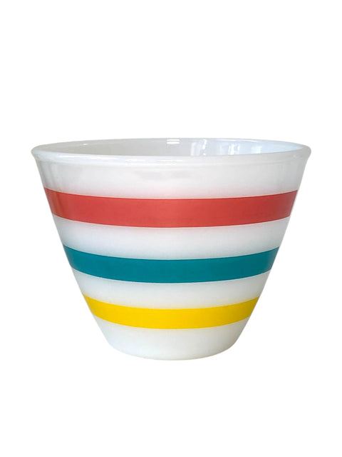 1950s Fire-King Milk Glass Rainbow Stripe Mixing Bowl | 50s Anchor Hocking 5.75-inch Retro Collectible