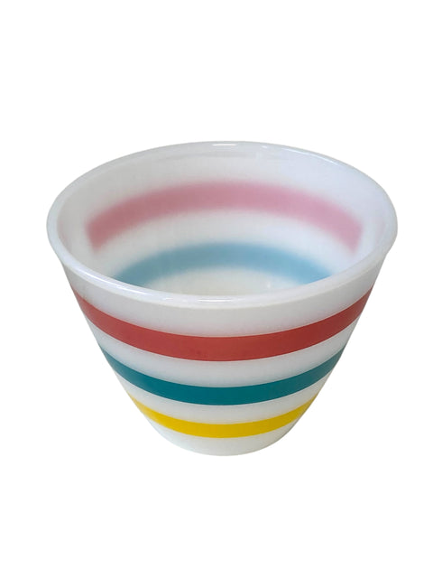 1950s Fire-King Milk Glass Rainbow Stripe Mixing Bowl | 50s Anchor Hocking 5.75-inch Retro Collectible