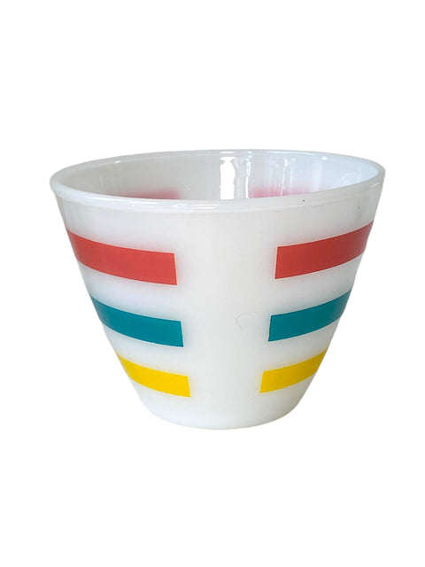 1950s Fire-King Milk Glass Rainbow Stripe Mixing Bowl | 50s Anchor Hocking 5.75-inch Retro Collectible