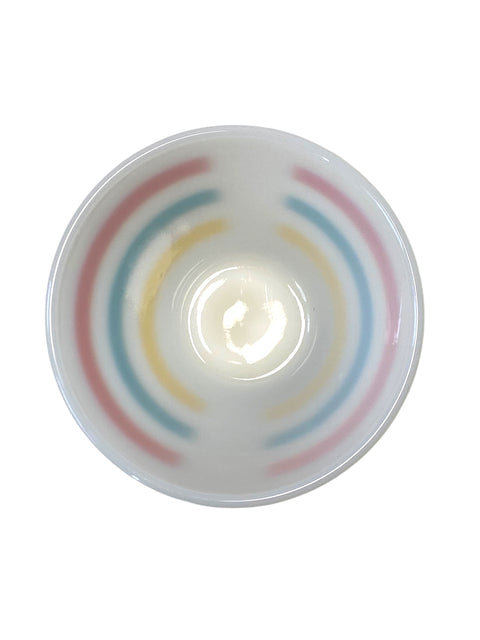 1950s Fire-King Milk Glass Rainbow Stripe Mixing Bowl | 50s Anchor Hocking 5.75-inch Retro Collectible