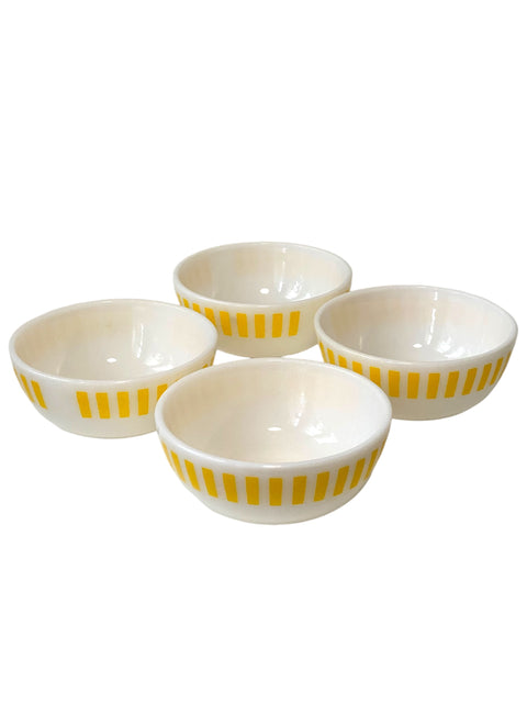 1960s Vintage Hazel Atlas Cereal Bowls with Yellow Vertical Stripes - Set of 4 - Mid-Century Classic