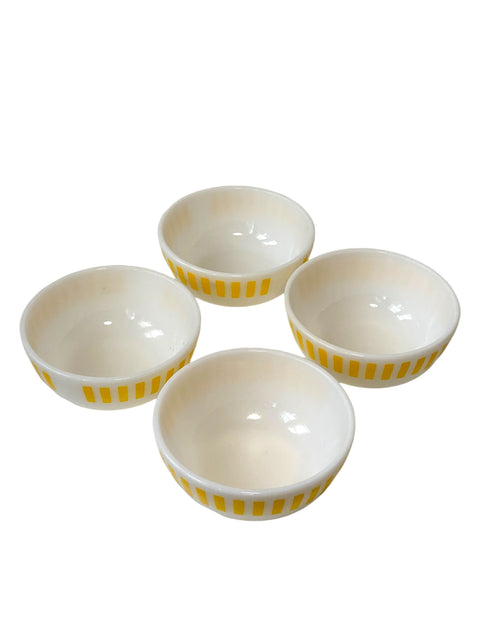 1960s Vintage Hazel Atlas Cereal Bowls with Yellow Vertical Stripes - Set of 4 - Mid-Century Classic