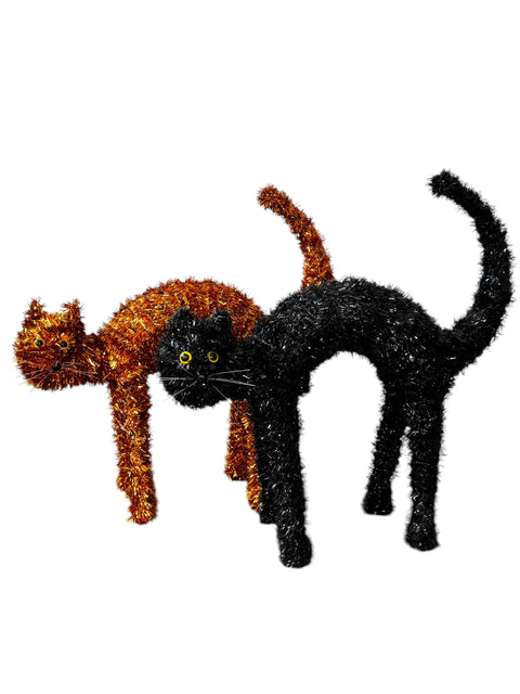 1990s Gisela Graham Tinsel Black and Orange Cat Set