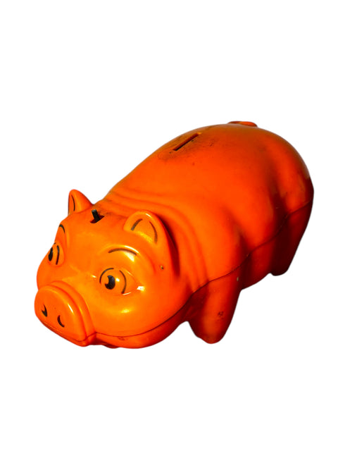 Orange Black Blow Mold Hat Tipping Piggy Bank - Westland USA [1960s-1970s]