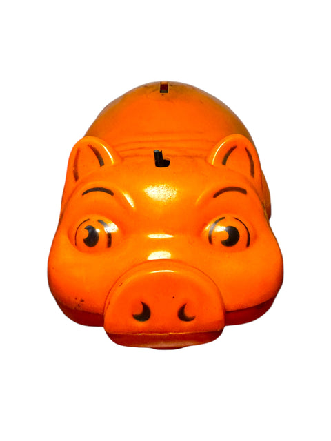 Orange Black Blow Mold Hat Tipping Piggy Bank - Westland USA [1960s-1970s]