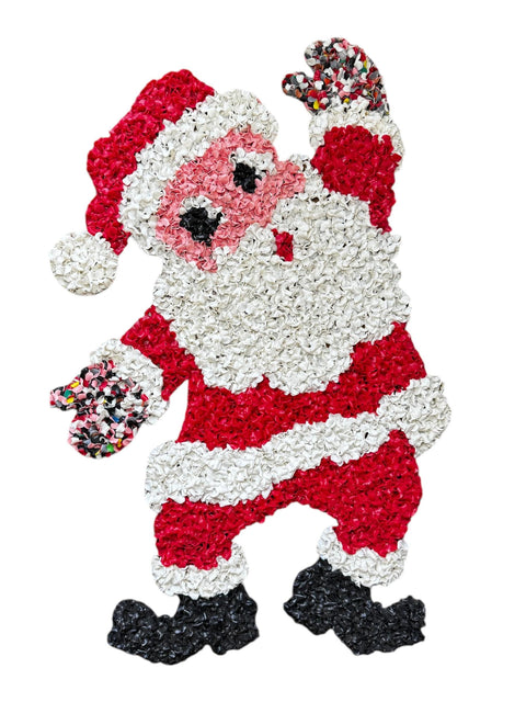 Vintage 1970s Melted Plastic Popcorn Santa Claus Wall Hanging – Retro Christmas Decoration