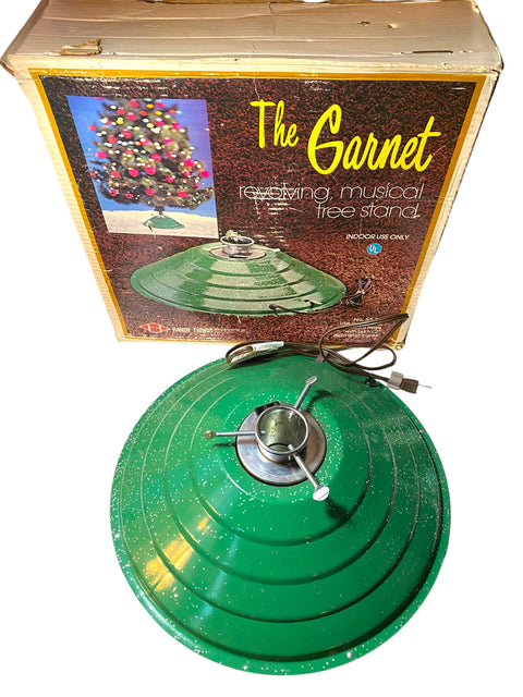 Vintage 1980s "The Garnet" Revolving Musical Christmas Tree Stand with Original Box – Fully Functional