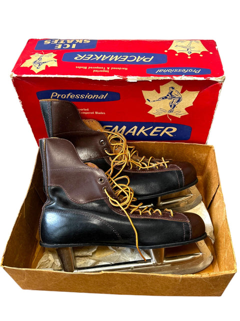 Vintage 1960s Pacemaker Professional Ice Skates with Original Box – Size 10, Unused Condition