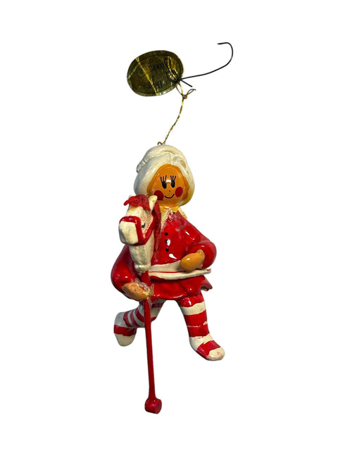 Vintage 1988 Sandra Kuck Porcelain Ornament – Red and White Figure | Vintage Christmas Ornament