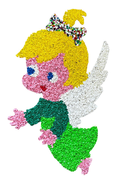 Vintage Popcorn Angel Decor | Retro Christmas Plastic Wall Decoration | Holiday Angel Wall Art