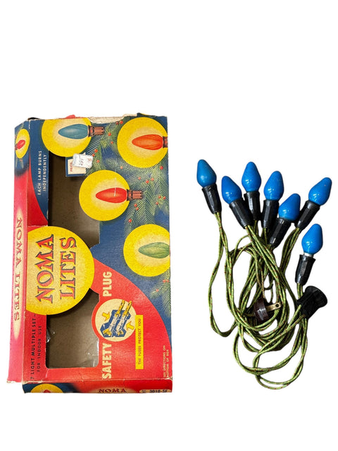 Vintage Noma Lites Christmas Lights in Original Box - Classic Holiday Decor, Untested - Blue Bulbs