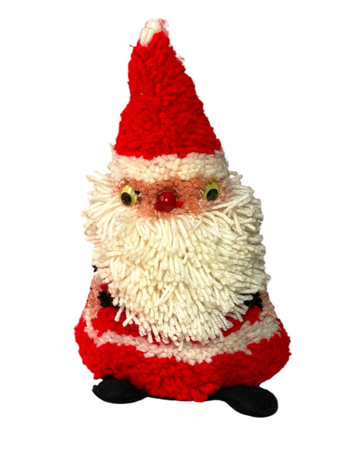 Vintage Handmade Santa Yarn Figurine | Nostalgic Holiday Decor | Mid-Century Christmas Santa Decoration