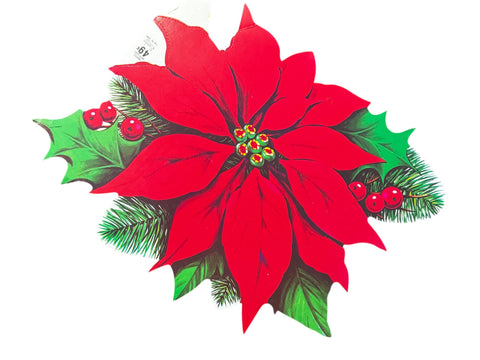 Vintage Poinsettia Die-Cut Christmas Decoration with Original Price Tag – Festive Retro Holiday Decor