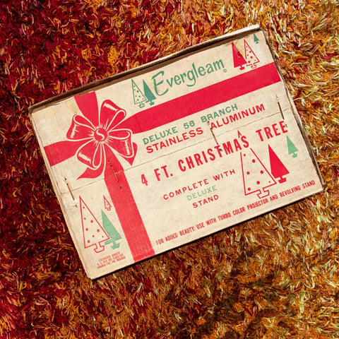 Vintage Evergleam Deluxe 4-Foot 58-Branch Aluminum Christmas Tree | Unused Mid-Century Modern Silver Tinsel Tree in Original Box | 1959–1962